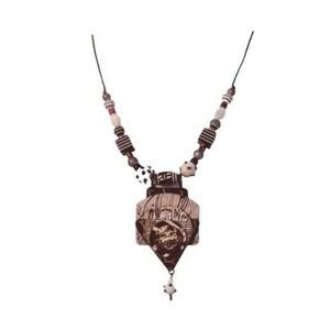 Signed‎ Handmade Beaded Necklace Black White Glass Abstract Pendent Black Cord